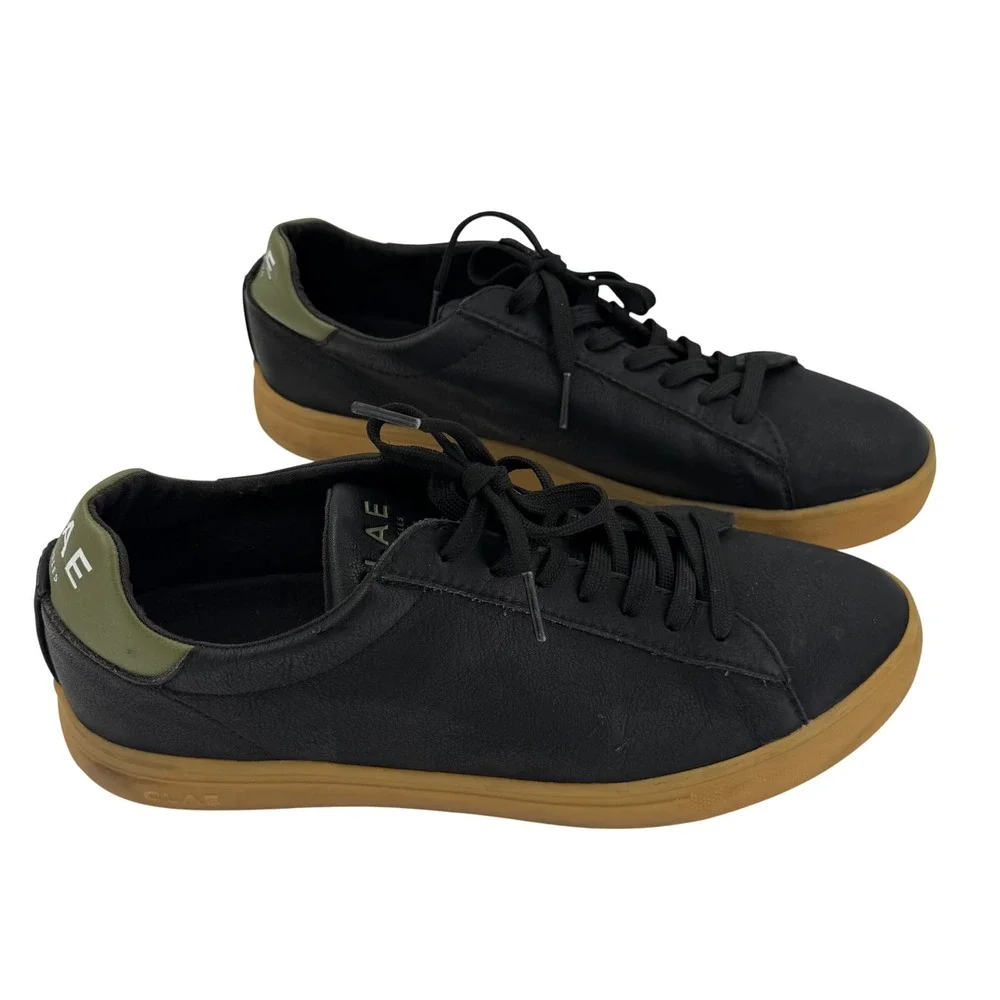 CLAE Bradley Vegan Leather Sneakers Black Olive Gum Sole Casual Shoes Mens 8